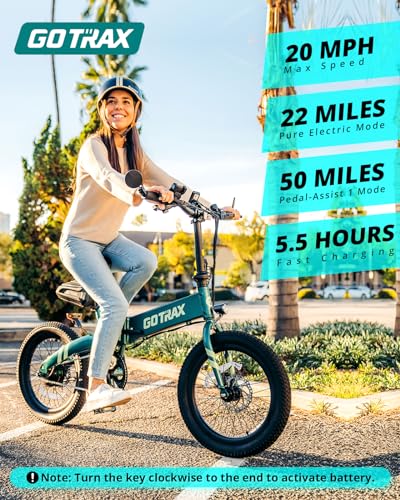 Gotrax F1V2 20" Electric Bike, Max Range 50 Miles & 20Mph Power by 350W, LCD Display & 5 Pedal-Assist Levels, Adult Folding Bike with Accessories including Lock, Rearview Mirror, Phone Holder&Seat Bag