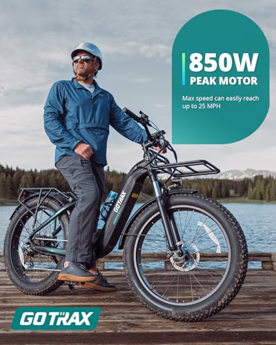 Gotrax R8 Electric Bike 26"*4 Fat Tire Bike, 850W Peak Motor Mountain Ebike, Up to 65 Miles 20 Mph, Speed Sensor, Removable Battery, 7-Speed and Shock Absorber, Electric Commuter Bike for Adults
