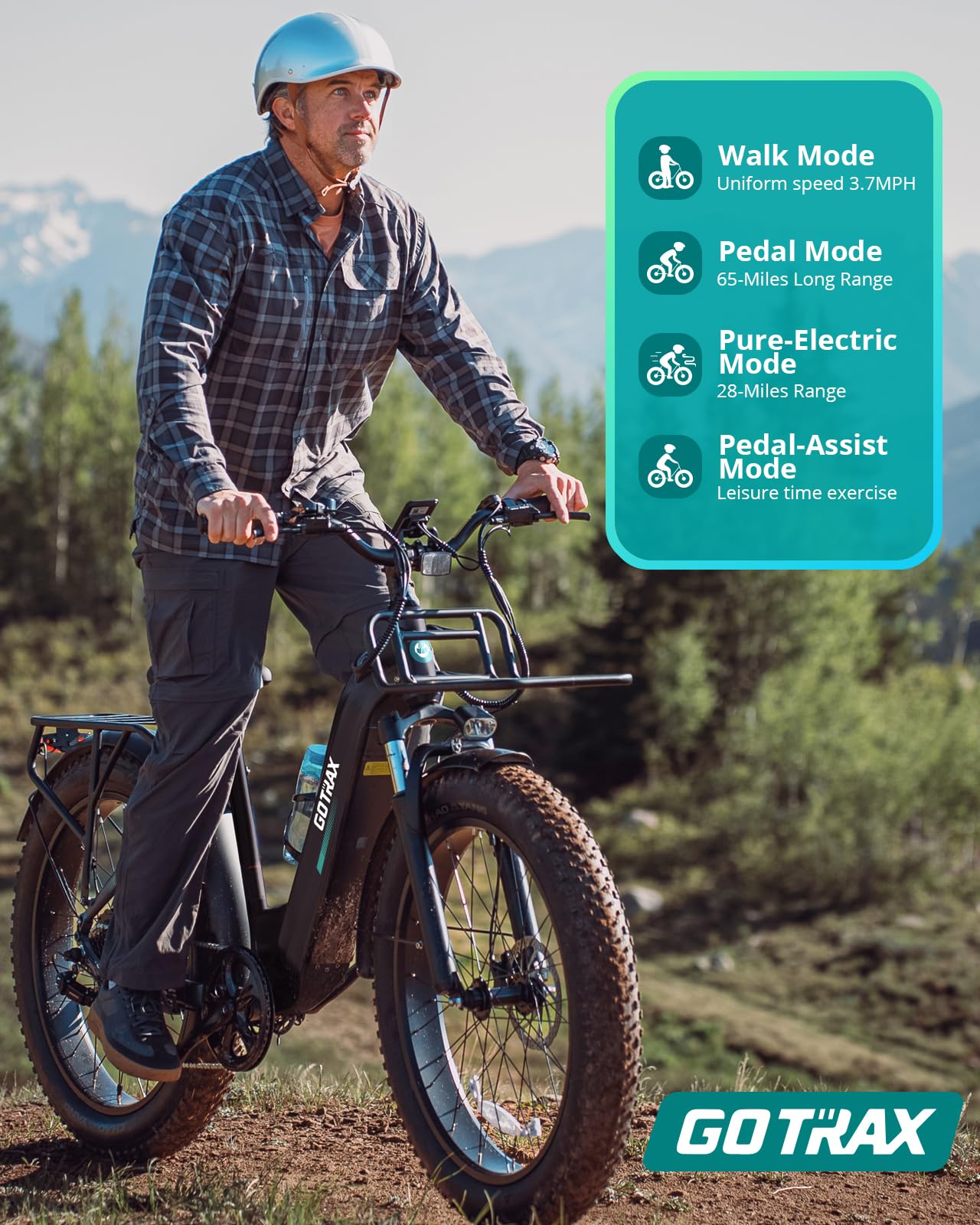 Gotrax R8 Electric Bike 26"*4 Fat Tire Bike, 850W Peak Motor Mountain Ebike, Up to 65 Miles 20 Mph, Speed Sensor, Removable Battery, 7-Speed and Shock Absorber, Electric Commuter Bike for Adults