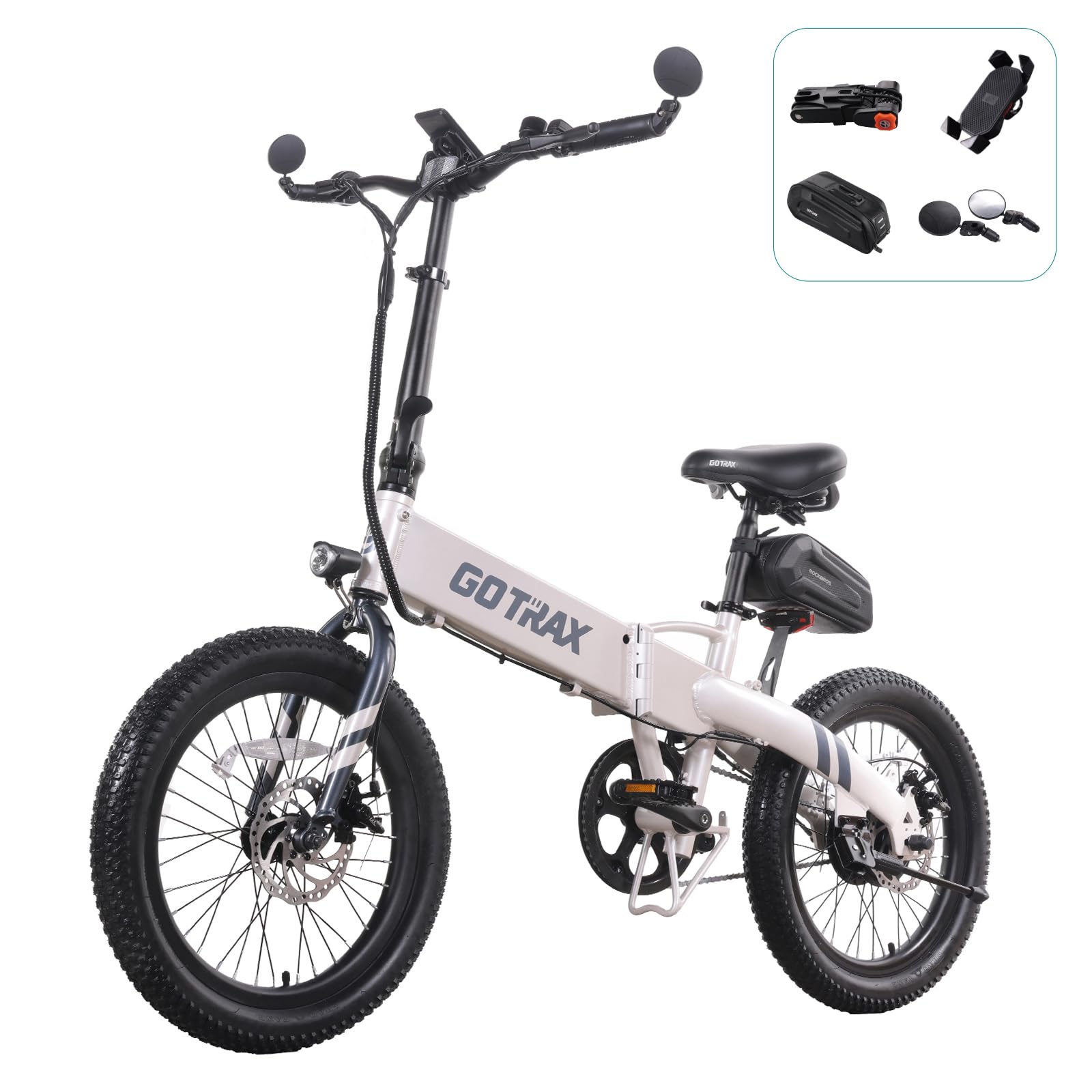 Gotrax F1V2 20" Electric Bike, Max Range 50 Miles & 20Mph Power by 350W, LCD Display & 5 Pedal-Assist Levels, Adult Folding Bike with Accessories including Lock, Rearview Mirror, Phone Holder&Seat Bag