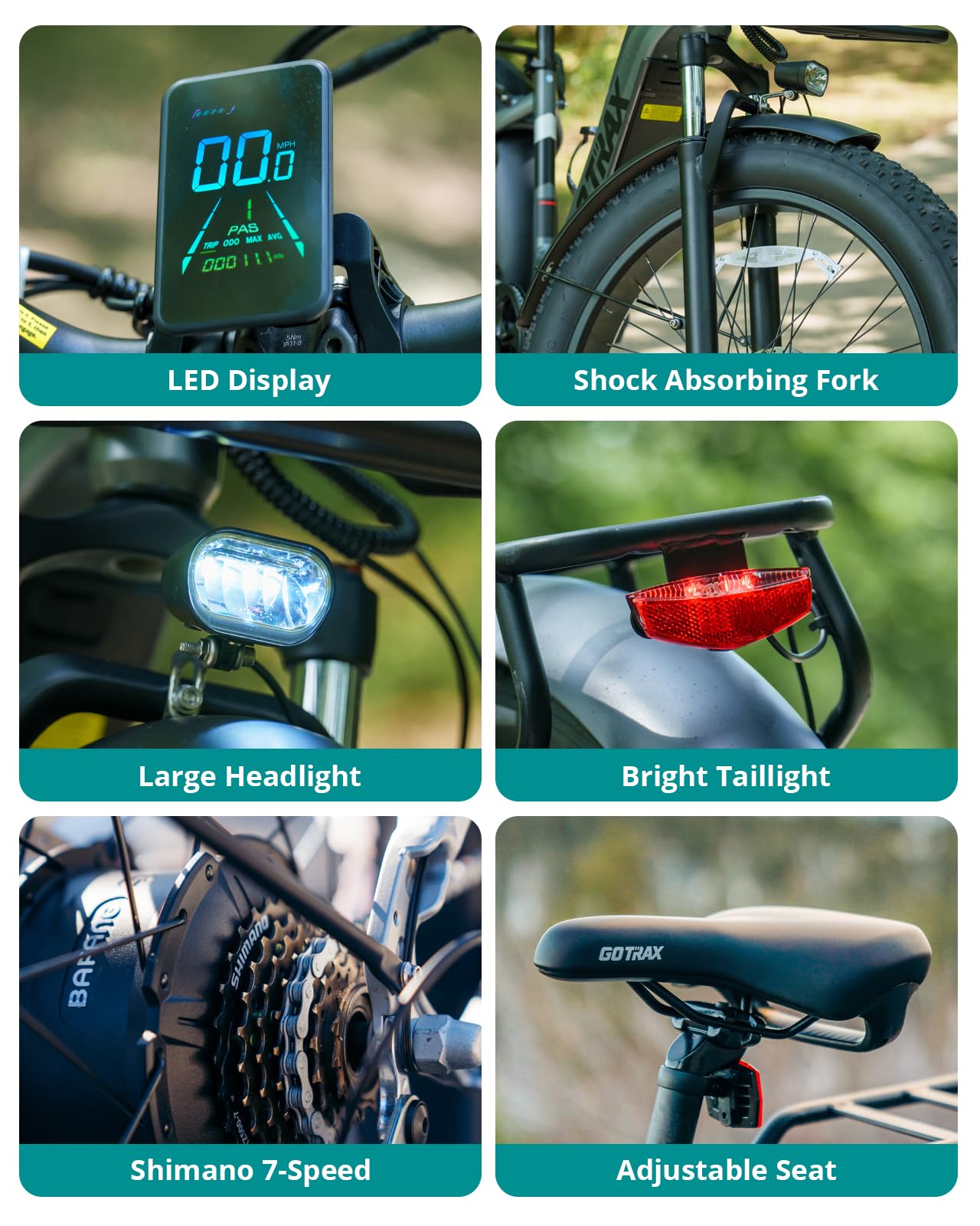 Gotrax R8 Electric Bike 26"*4 Fat Tire Bike, 850W Peak Motor Mountain Ebike, Up to 65 Miles 20 Mph, Speed Sensor, Removable Battery, 7-Speed and Shock Absorber, Electric Commuter Bike for Adults
