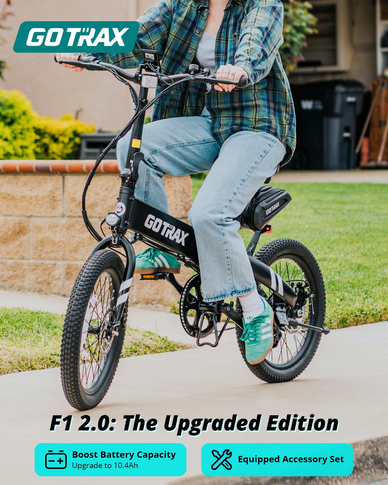 Gotrax F1V2 20" Electric Bike, Max Range 50 Miles & 20Mph Power by 350W, LCD Display & 5 Pedal-Assist Levels, Adult Folding Bike with Accessories including Lock, Rearview Mirror, Phone Holder&Seat Bag