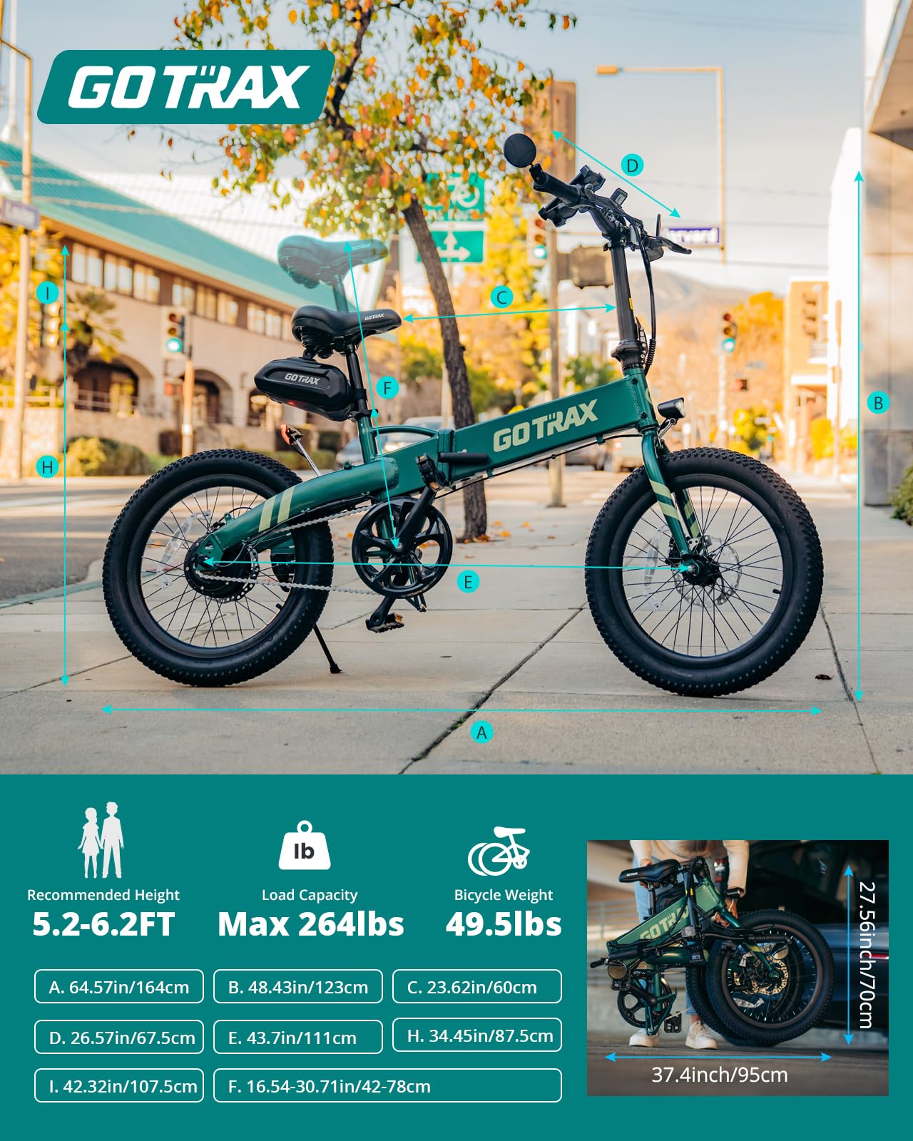 Gotrax F1V2 20" Electric Bike, Max Range 50 Miles & 20Mph Power by 350W, LCD Display & 5 Pedal-Assist Levels, Adult Folding Bike with Accessories including Lock, Rearview Mirror, Phone Holder&Seat Bag